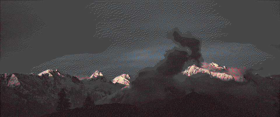 Himalayan range with storm clouds, first light